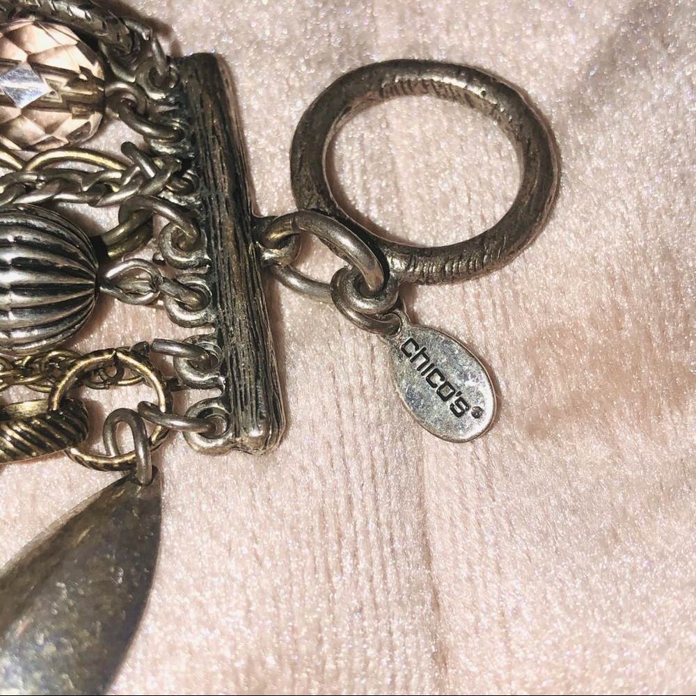 Chico’s 7 Strand Bracelet Antique Silvertone Leave - Picture 4 of 6